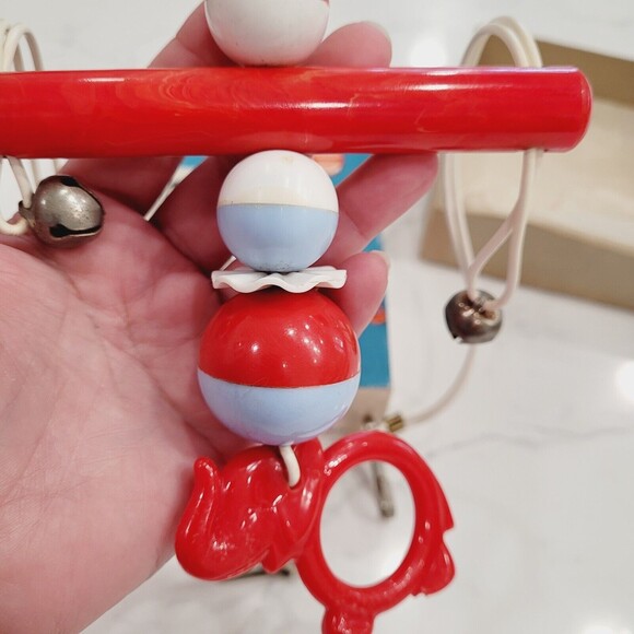 Bakelite Rattle Elephant Toy Crib Pram Circus Alan Jay Plastics Red Blue Vintage - Picture 8 of 16